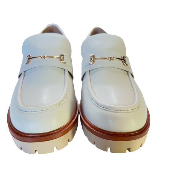 ZBY Loafers Womens Size 11 Cream Oxford Lug Sole Platform Chunky Heel Round Toe - Picture 3 of 12